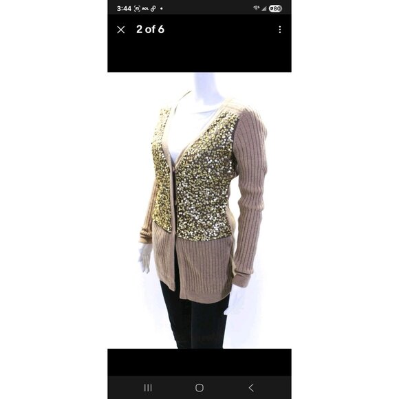 Nanette Lepore Merino Wool Sequined Snap Closure Cardigan Sweater Brown Medium - Picture 3 of 7